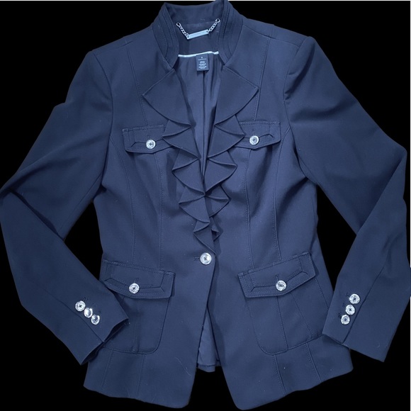 WHBM White House Black Market ruffle collar black blazer - Picture 2 of 12